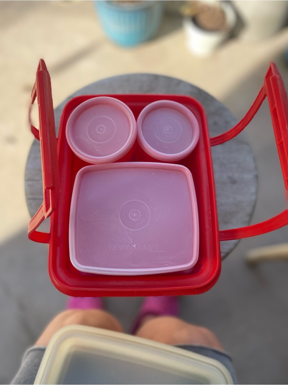 TUPPERWARE vintage lunch box kit Red Multi-Piece Food Storage Set -